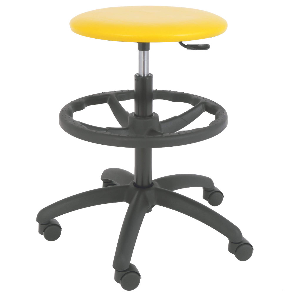 Scaun profesional inalt, fara spatar - LABOR EXTRA - imitatie piele galben