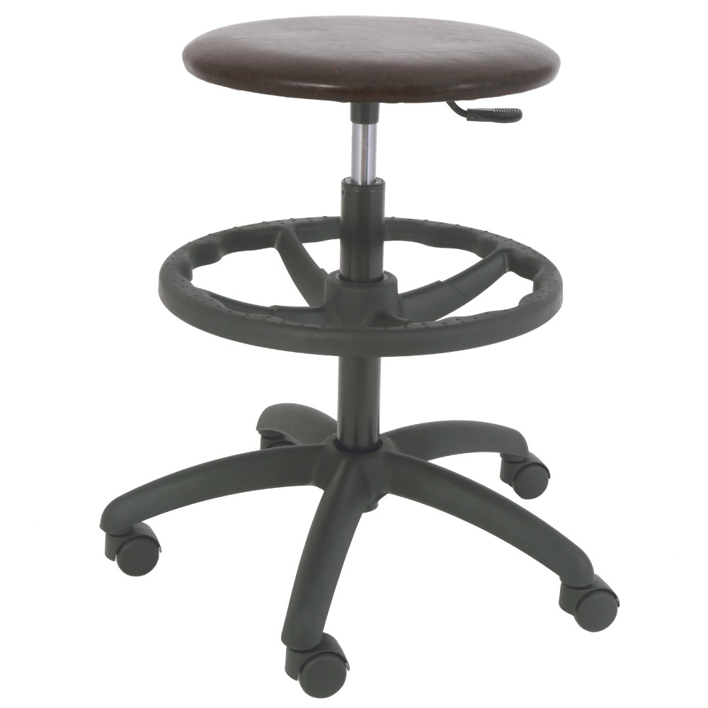 Scaun profesional inalt, fara spatar - LABOR EXTRA - imitatie piele maro