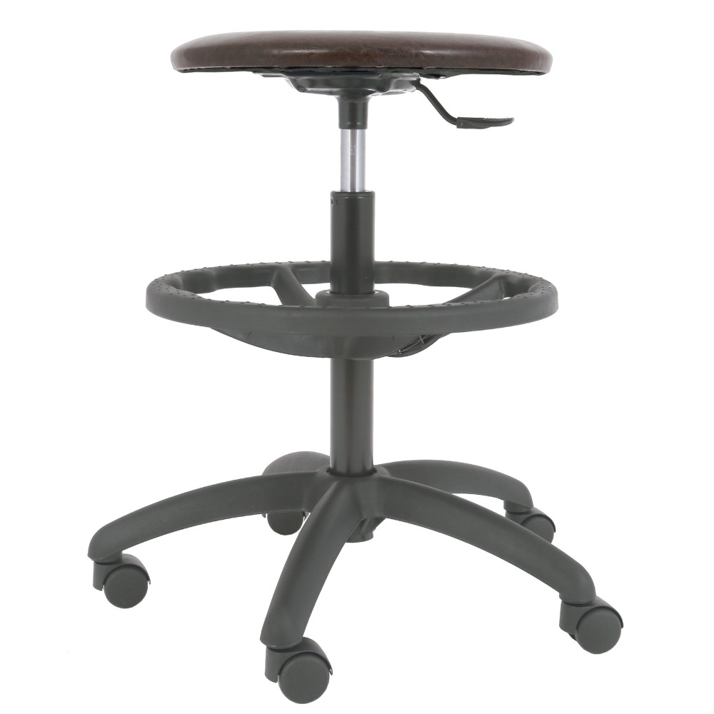 Scaun profesional inalt, fara spatar - LABOR EXTRA - imitatie piele maro