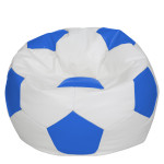 Fotoliu puf Mega Ball - imitatie piele - alb/albastru