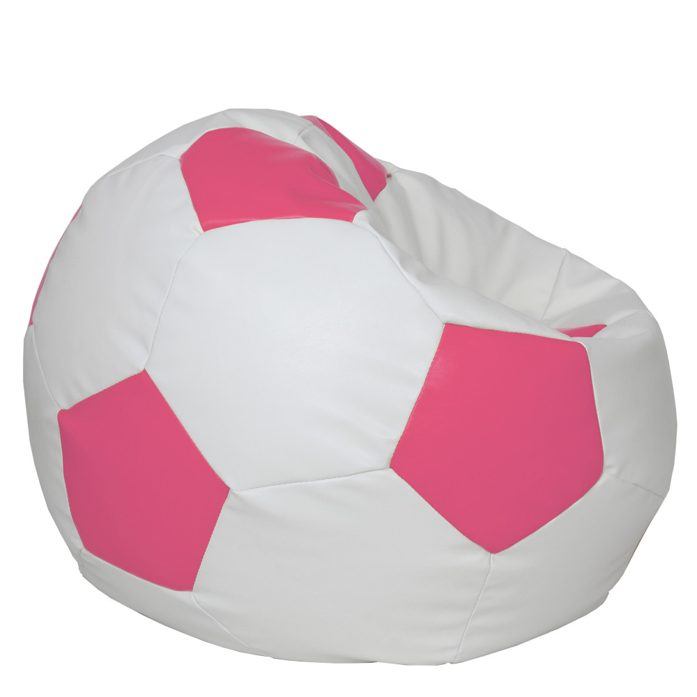 Fotoliu puf Mega Ball - imitatie piele - alb/roz