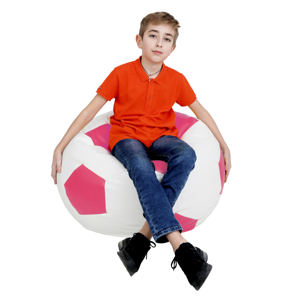 Fotoliu puf Mondo Ball - imitatie piele - alb/roz Fotoliu puf Mondo Ball - imitatie piele - alb/roz