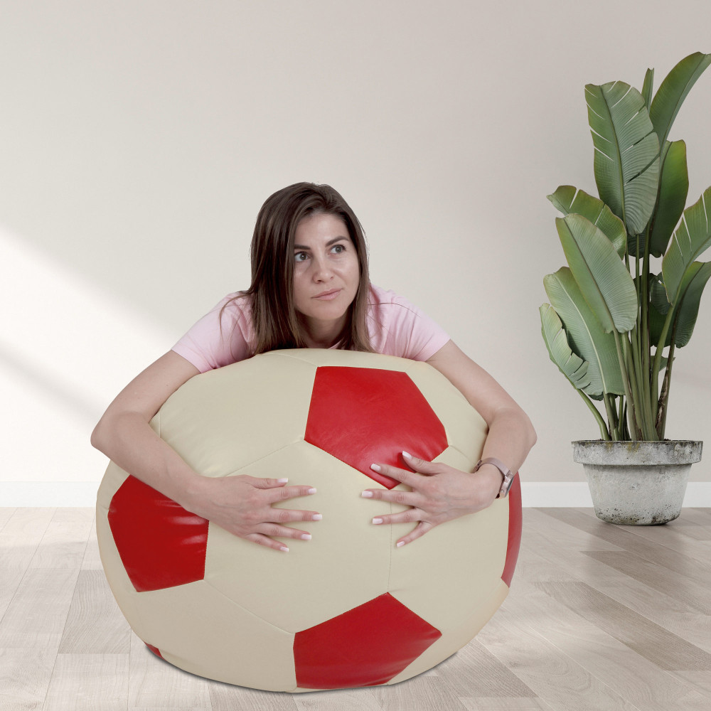 Fotoliu puf Mondo Ball - imitatie piele - crem/rosu Fotoliu puf Mondo Ball - imitatie piele - crem/rosu