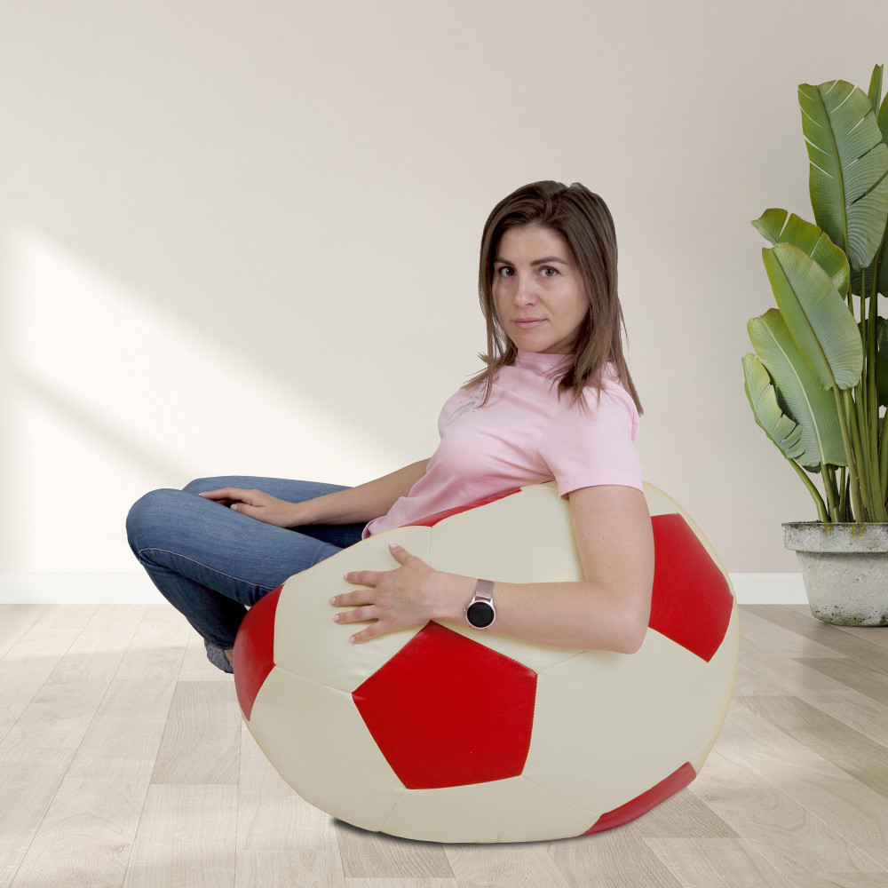 Fotoliu puf Mondo Ball - imitatie piele - crem/rosu Fotoliu puf Mondo Ball - imitatie piele - crem/rosu