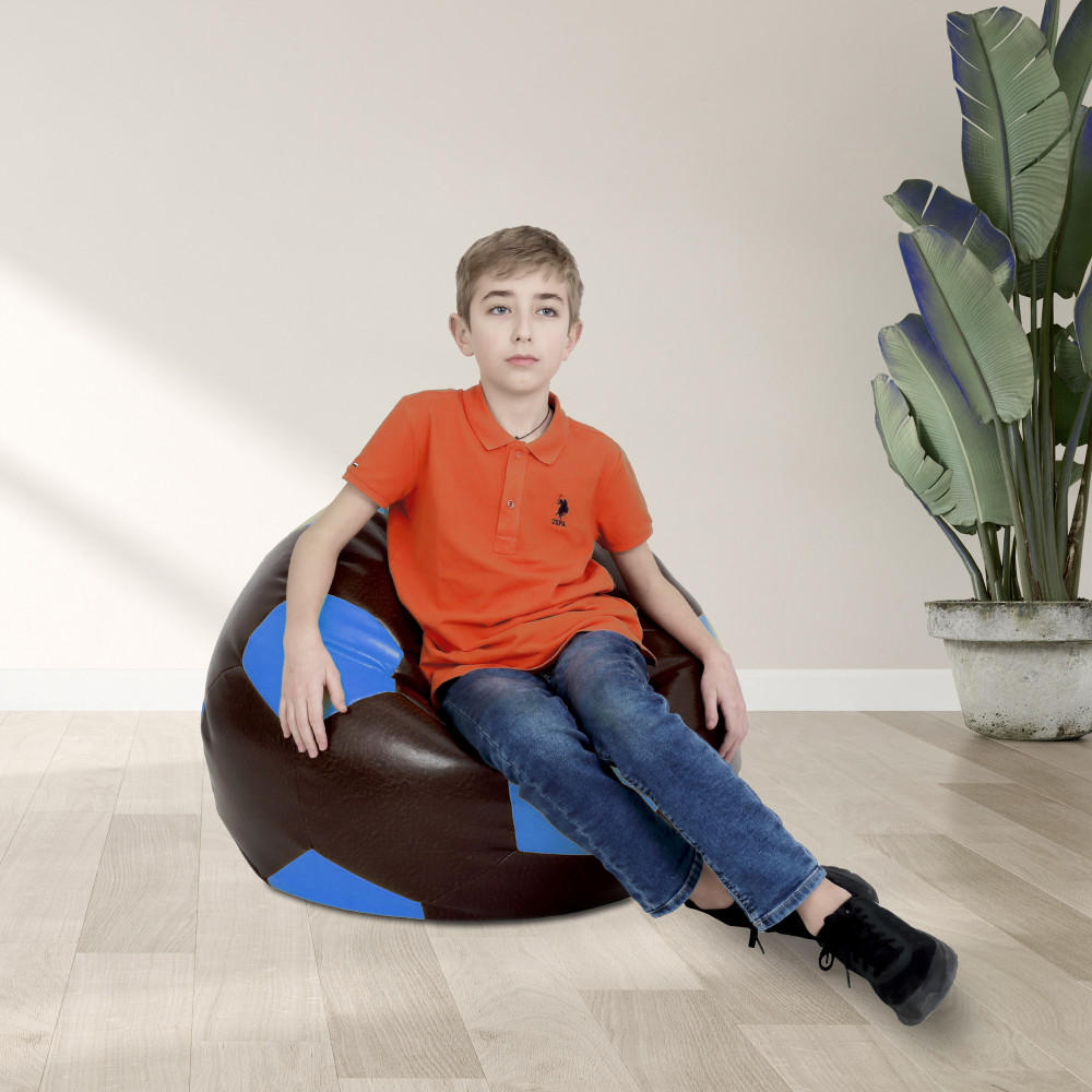 Fotoliu puf Mondo Ball - imitatie piele - maro/albastru Fotoliu puf Mondo Ball - imitatie piele - maro/albastru