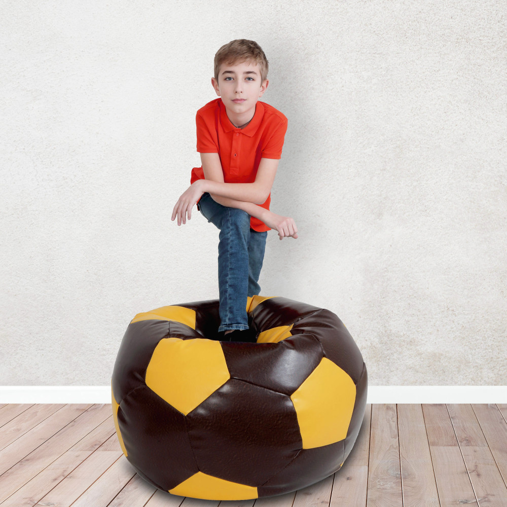 Fotoliu puf Mondo Ball - imitatie piele - maro/galben Fotoliu puf Mondo Ball - imitatie piele - maro/galben