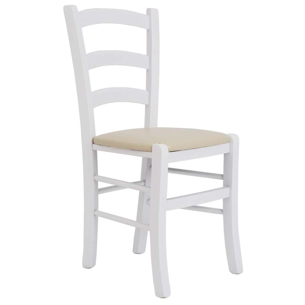 Scaun Paesana - cadru alb - imitatie piele crem - 21834 Scaun Paesana - cadru alb - imitatie piele crem - 21834