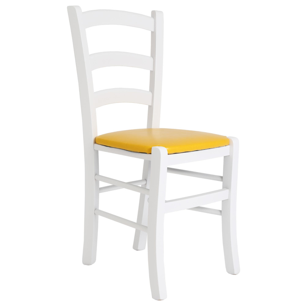 Scaun Paesana - cadru alb - imitatie piele galben - 22168 Scaun Paesana - cadru alb - imitatie piele galben - 22168