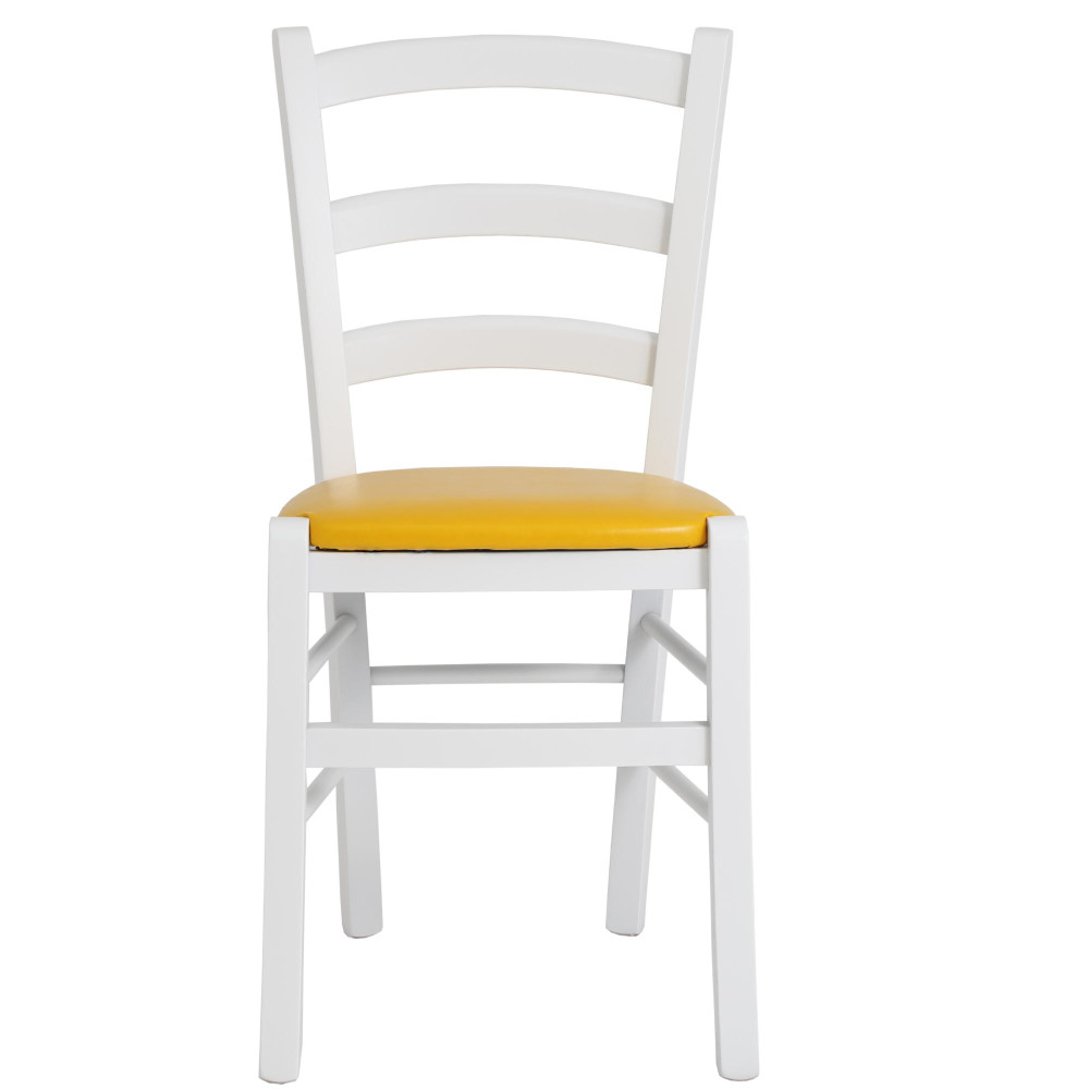 Scaun Paesana - cadru alb - imitatie piele galben - 22168 Scaun Paesana - cadru alb - imitatie piele galben - 22168