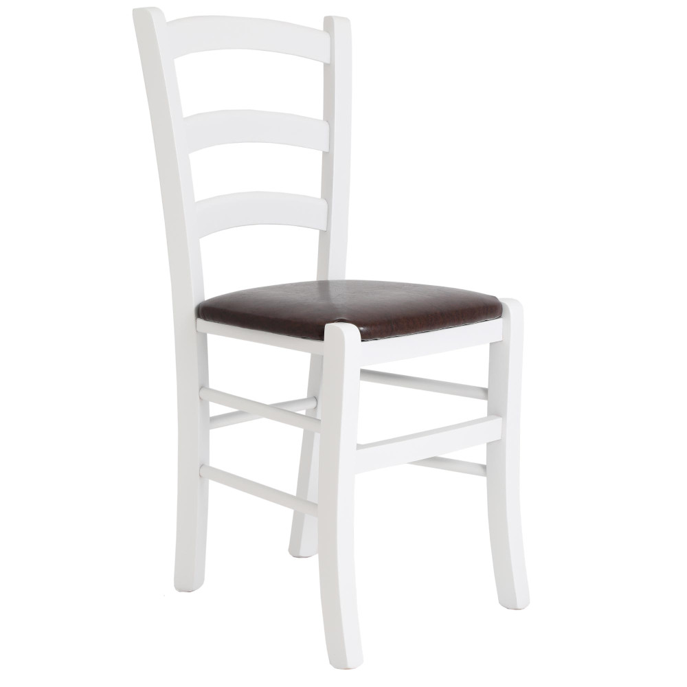 Scaun Paesana - cadru alb - imitatie piele maro - 15611 Scaun Paesana - cadru alb - imitatie piele maro - 15611