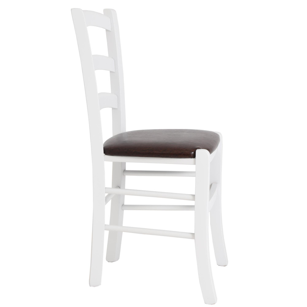 Scaun Paesana - cadru alb - imitatie piele maro - 15611 Scaun Paesana - cadru alb - imitatie piele maro - 15611
