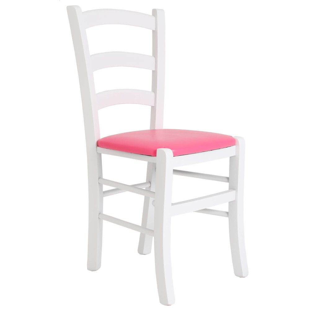 Scaun Paesana - cadru alb - imitatie piele roz - 21896 Scaun Paesana - cadru alb - imitatie piele roz - 21896