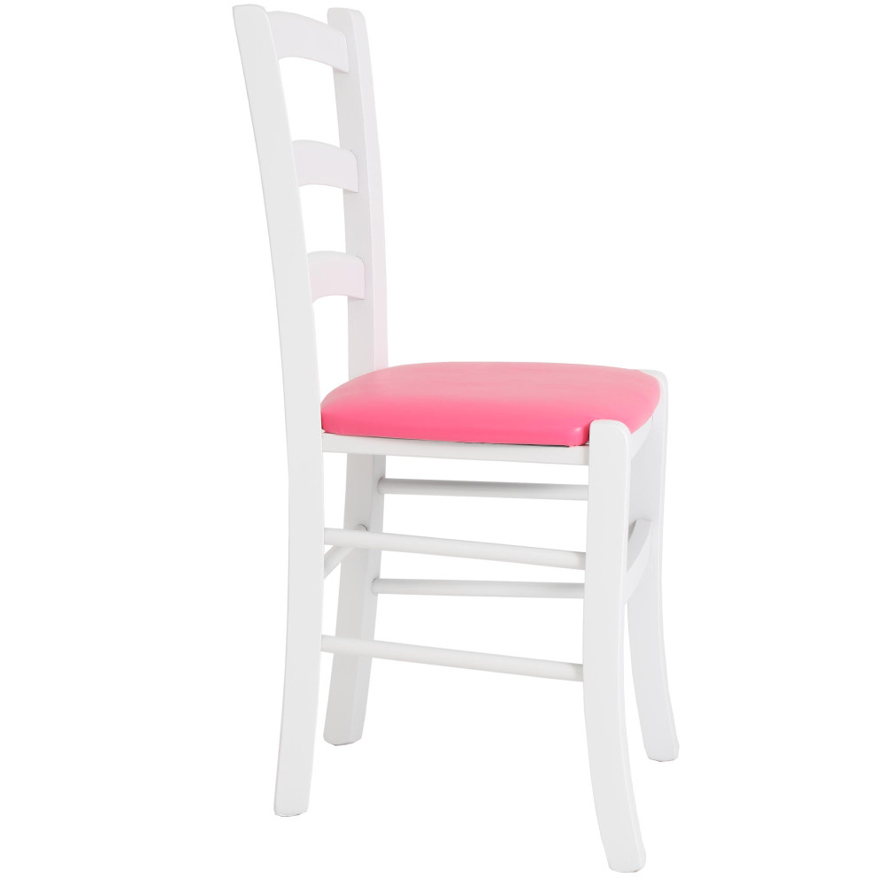 Scaun Paesana - cadru alb - imitatie piele roz - 21896 Scaun Paesana - cadru alb - imitatie piele roz - 21896
