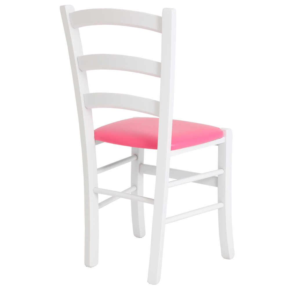 Scaun Paesana - cadru alb - imitatie piele roz - 21896 Scaun Paesana - cadru alb - imitatie piele roz - 21896