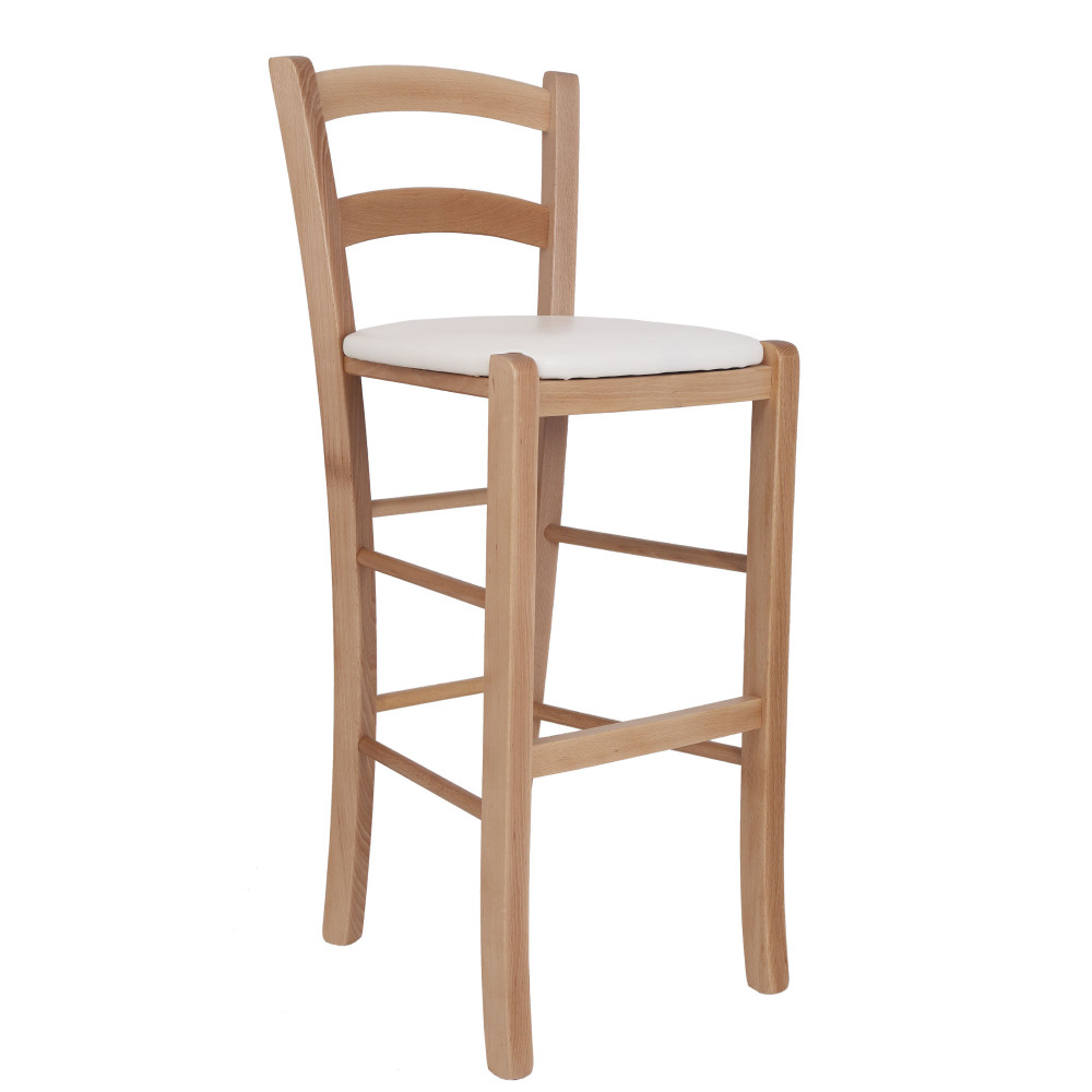 Scaun Paesana bar - cadru natur - imitatie piele alb - 21894 Scaun Paesana bar - cadru natur - imitatie piele alb - 21894