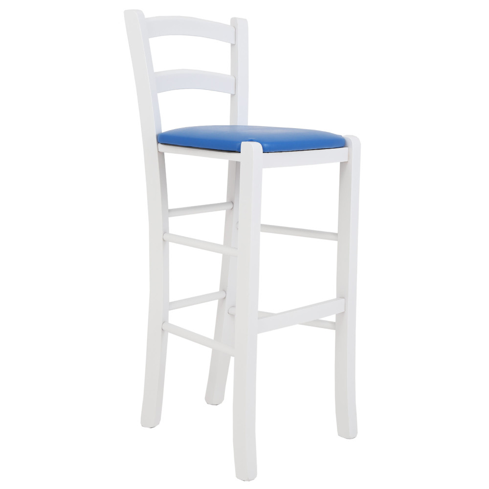 Scaun Paesana bar - cadru alb - imitatie piele albastru - 21898 Scaun Paesana bar - cadru alb - imitatie piele albastru - 21898