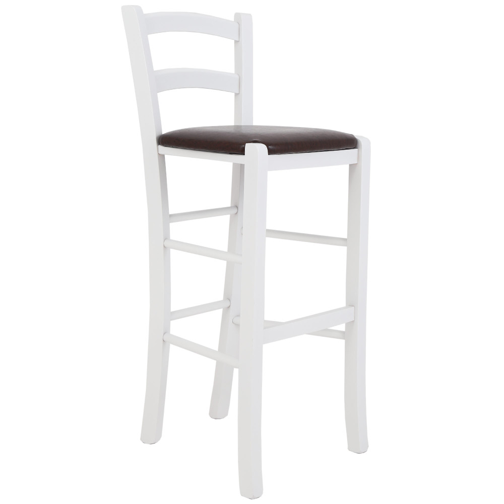 Scaun Paesana bar - cadru alb - imitatie piele maro - 15611 Scaun Paesana bar - cadru alb - imitatie piele maro - 15611