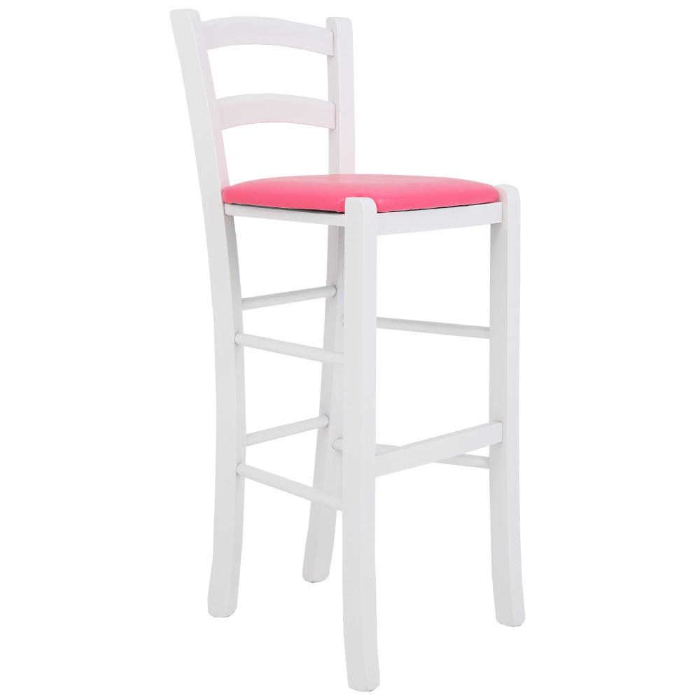 Scaun Paesana bar - cadru alb - imitatie piele roz - 21896 Scaun Paesana bar - cadru alb - imitatie piele roz - 21896