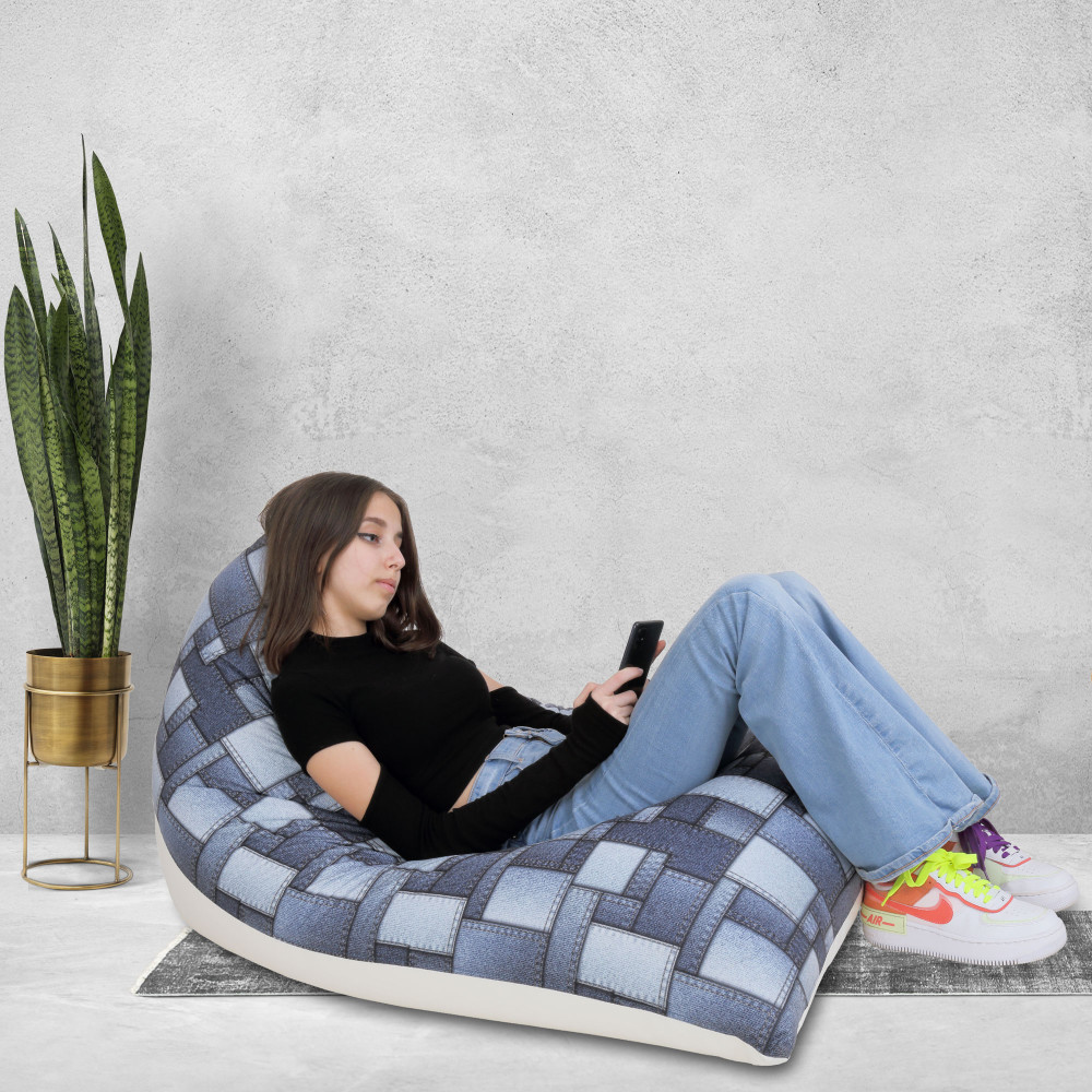 Fotoliu puf Relax - denim dreptunghi/alb Fotoliu puf Relax - denim dreptunghi/alb